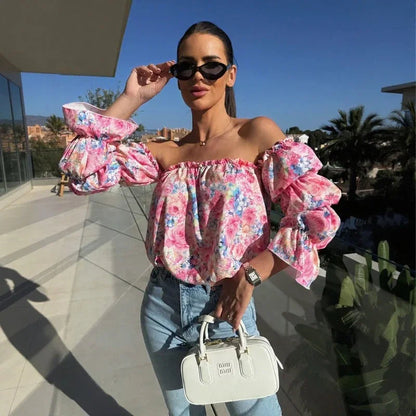 Blusa Florenze™  Ombro a Ombro com Design Floral Elegante