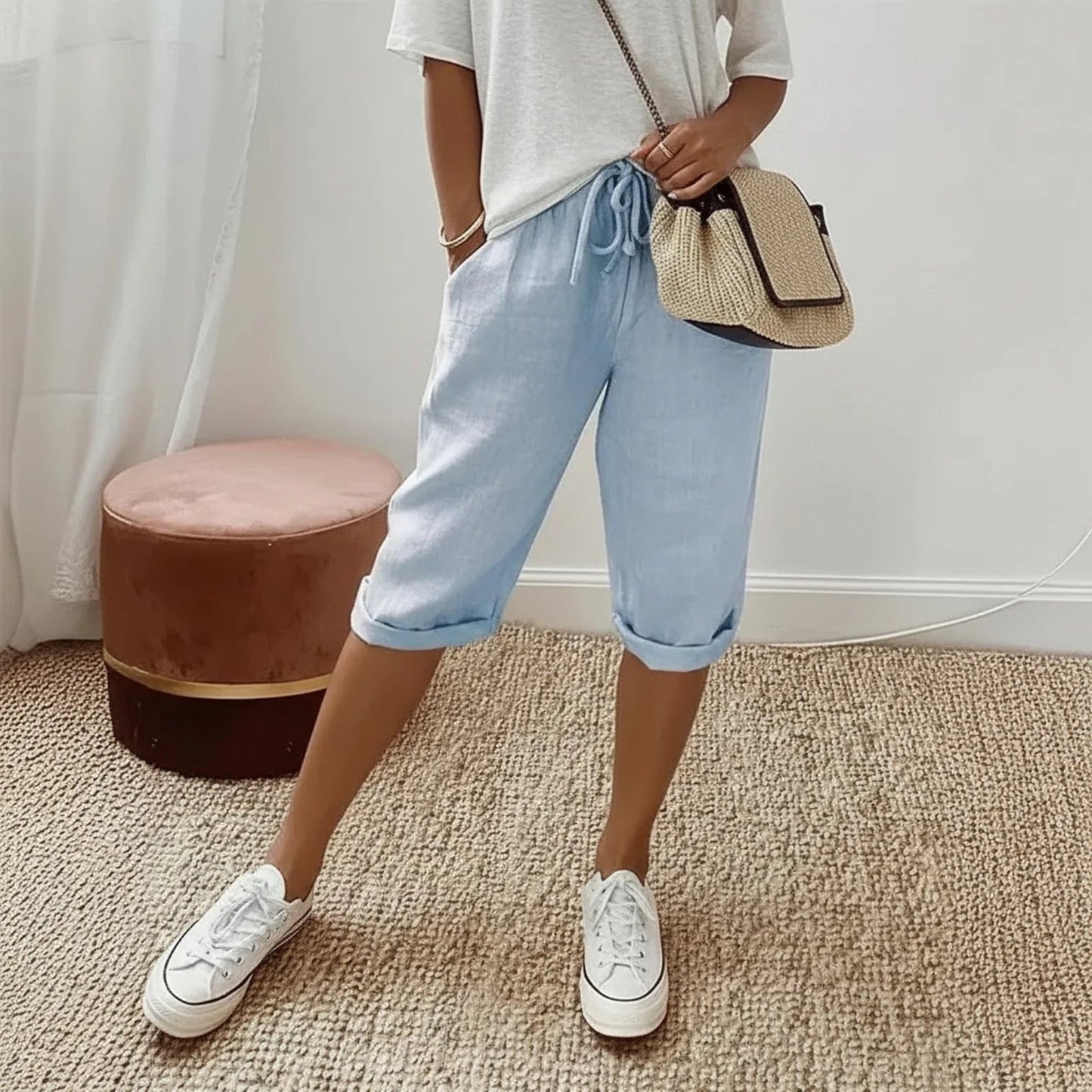 [COMPRE 1 E LEVE 2] Bermuda Levana™ em Linho de Algodão com Cintura Ajustável