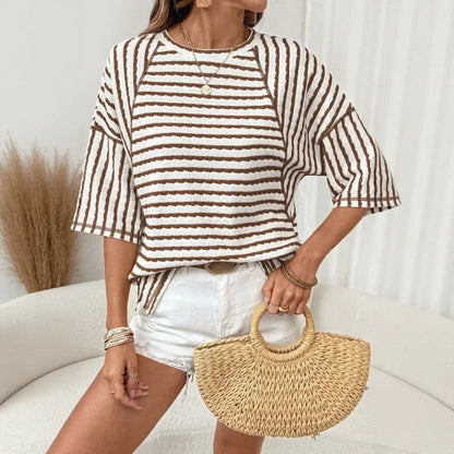 Blusa Dailynne™ Oversized com Design Listrado e Tecido Texturizado