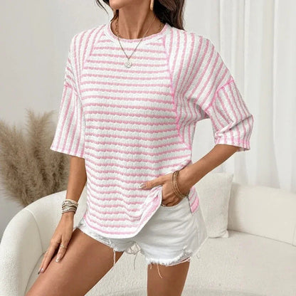 Blusa Dailynne™ Oversized com Design Listrado e Tecido Texturizado