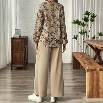 Conjunto Arvella™ com Camisa Estampada e Pantalona Elegante