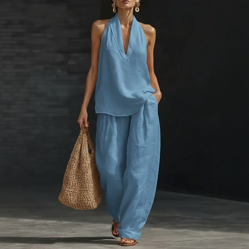 Conjunto Aurélia™ em Linho de Algodão com Estilo Minimalista e Caimento Fluido
