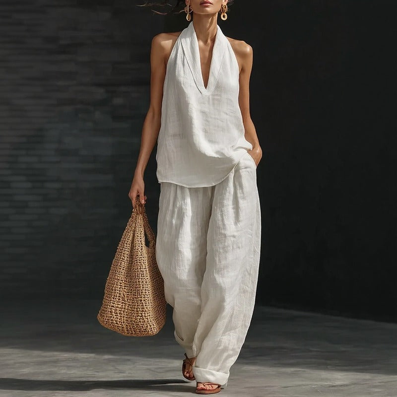 Conjunto Aurélia™ em Linho de Algodão com Estilo Minimalista e Caimento Fluido