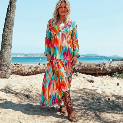 Vestido Lumaya™ com Estampa Artística e Movimento Livre