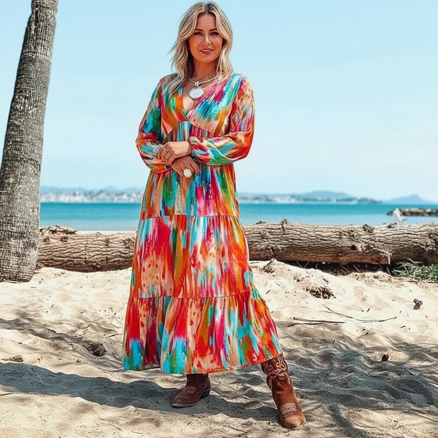 Vestido Lumaya™ com Estampa Artística e Movimento Livre