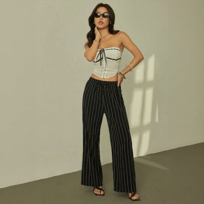 Calça Zirelle™ com Listras Elegantes e Conforto Inteligente