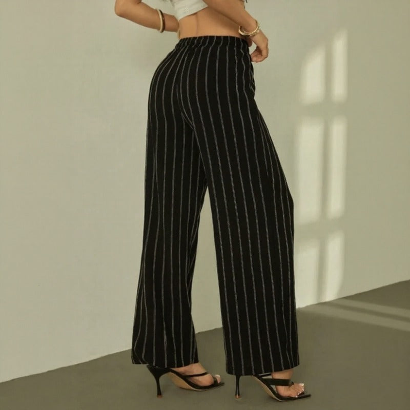 Calça Zirelle™ com Listras Elegantes e Conforto Inteligente