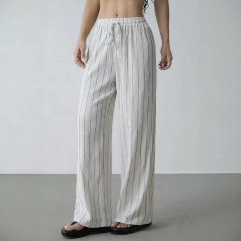 Calça Zirelle™ com Listras Elegantes e Conforto Inteligente