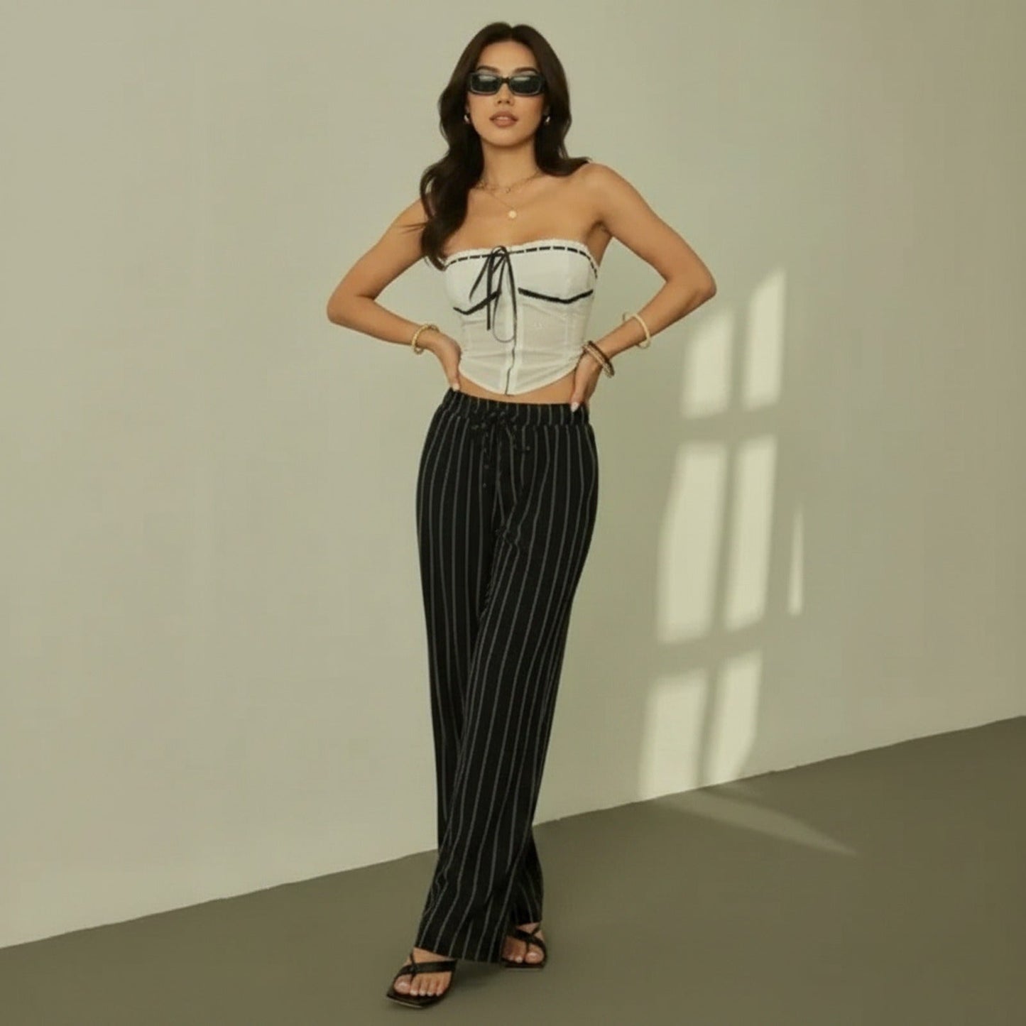 Calça Zirelle™ com Listras Elegantes e Conforto Inteligente