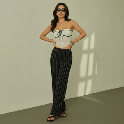Calça Zirelle™ com Listras Elegantes e Conforto Inteligente