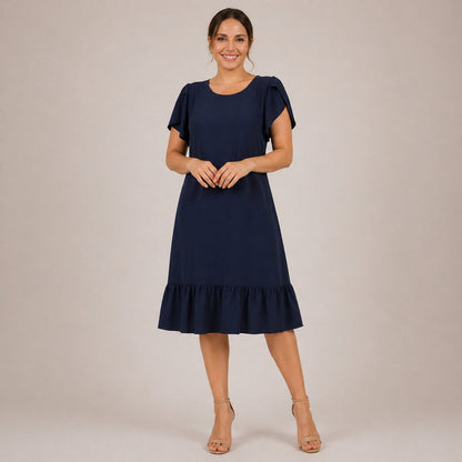 Vestido Dallora™ em Jeans de Toque Suave com Caimento Elegante