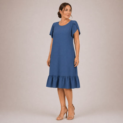 Vestido Dallora™ em Jeans de Toque Suave com Caimento Elegante