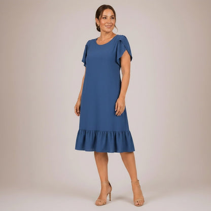 Vestido Dallora™ em Jeans de Toque Suave com Caimento Elegante