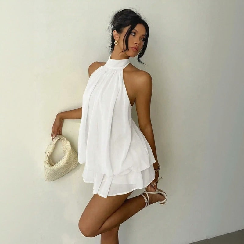 Vestido Serenya™ com Amarração Halter e Leveza Natural