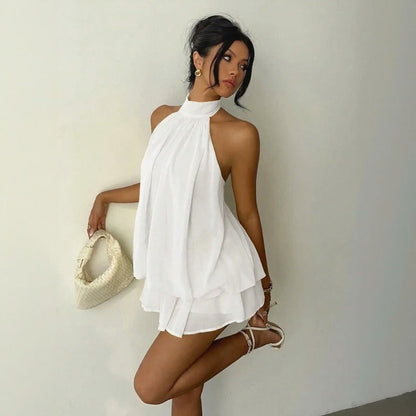 Vestido Serenya™ com Amarração Halter e Leveza Natural