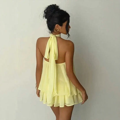 Vestido Serenya™ com Amarração Halter e Leveza Natural