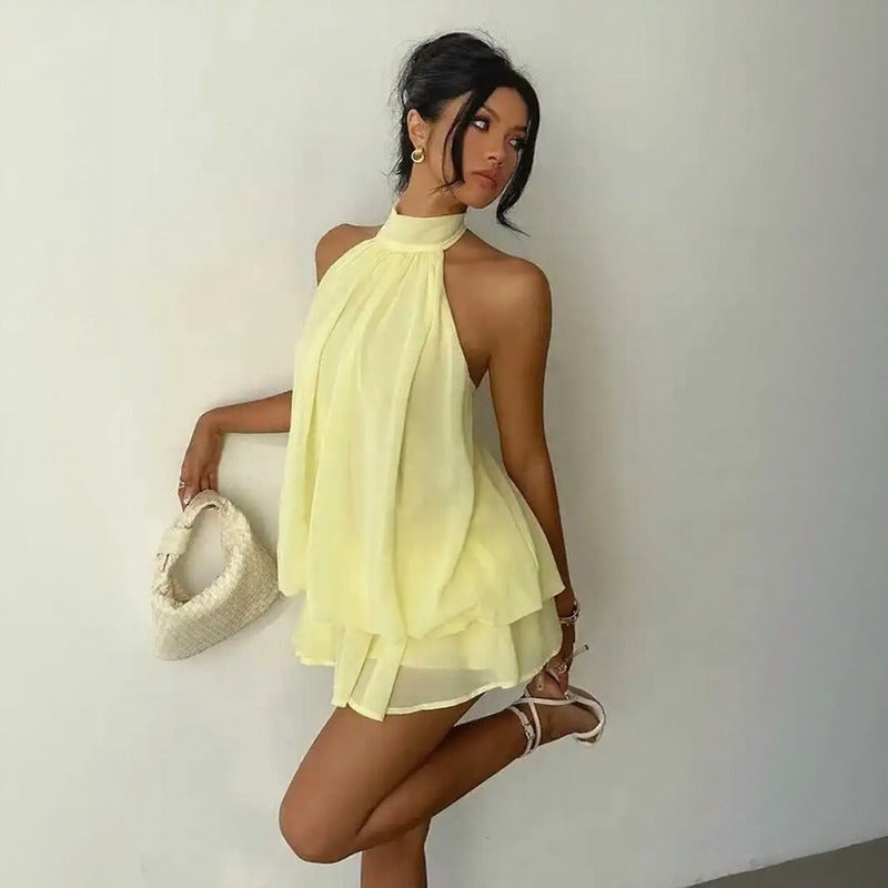 Vestido Serenya™ com Amarração Halter e Leveza Natural