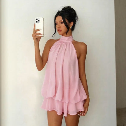 Vestido Serenya™ com Amarração Halter e Leveza Natural