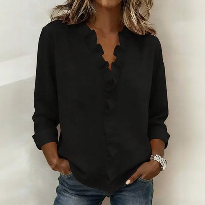 Blusa Sorelle™ com Babado Vertical e Visual Atemporal