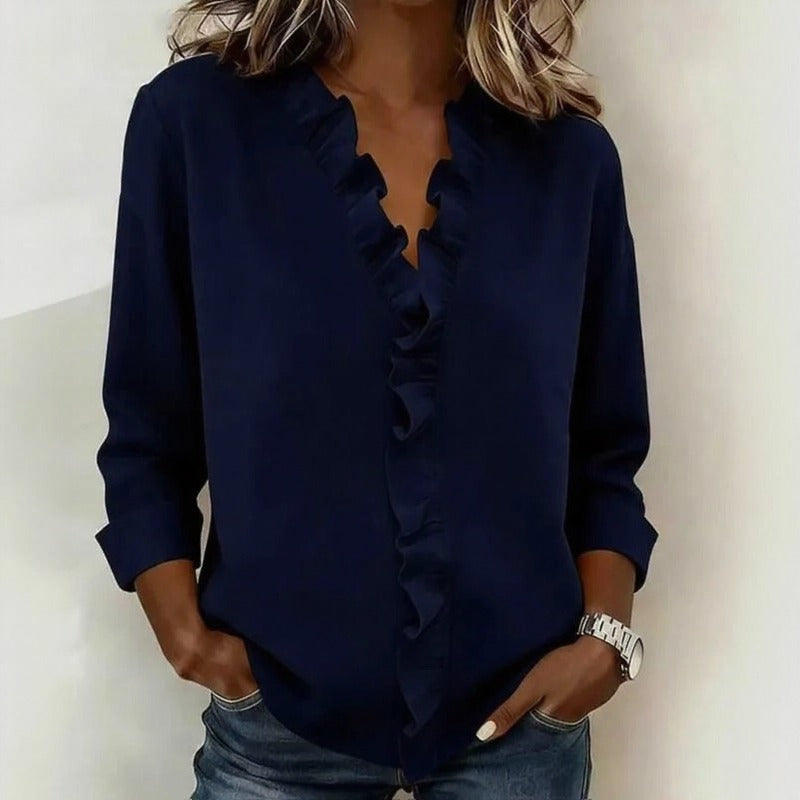 Blusa Sorelle™ com Babado Vertical e Visual Atemporal