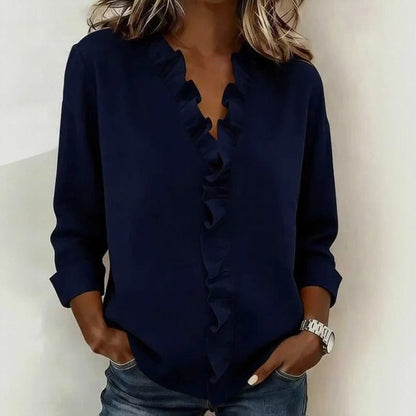 Blusa Sorelle™ com Babado Vertical e Visual Atemporal