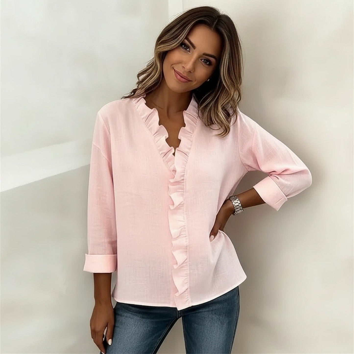 Blusa Sorelle™ com Babado Vertical e Visual Atemporal