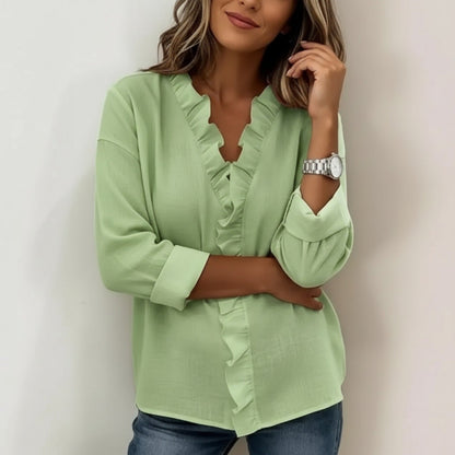 Blusa Sorelle™ com Babado Vertical e Visual Atemporal