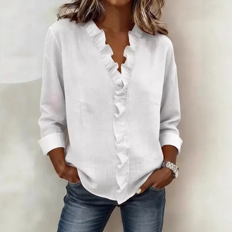 Blusa Sorelle™ com Babado Vertical e Visual Atemporal