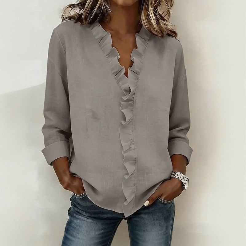 Blusa Sorelle™ com Babado Vertical e Visual Atemporal