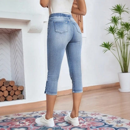 Calça Capri Lunessa™ em Jeans Flexível e Cintura Ajustável