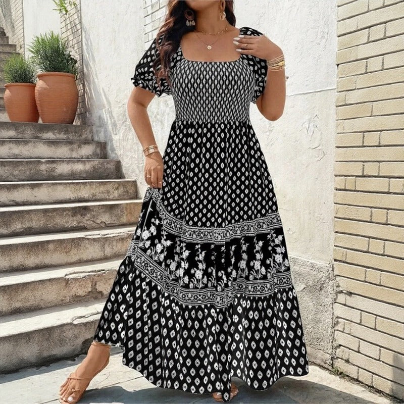 Vestido Selaris™ com Mangas Bufantes e Caimento Fluido