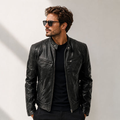 Jaqueta Yakuza™ em Couro Premium com Design Minimalista e Atemporal