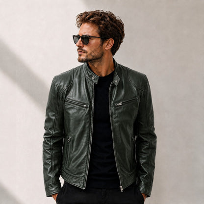 Jaqueta Yakuza™ em Couro Premium com Design Minimalista e Atemporal
