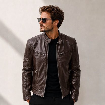 Jaqueta Yakuza™ em Couro Premium com Design Minimalista e Atemporal