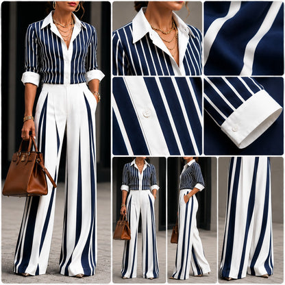 Conjunto Almarine™ com Listras Clássicas e Pantalona Fluida