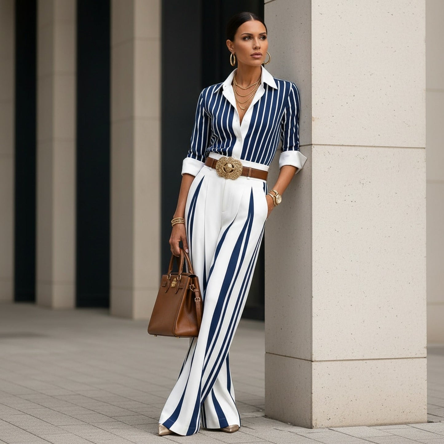 Conjunto Almarine™ com Listras Clássicas e Pantalona Fluida