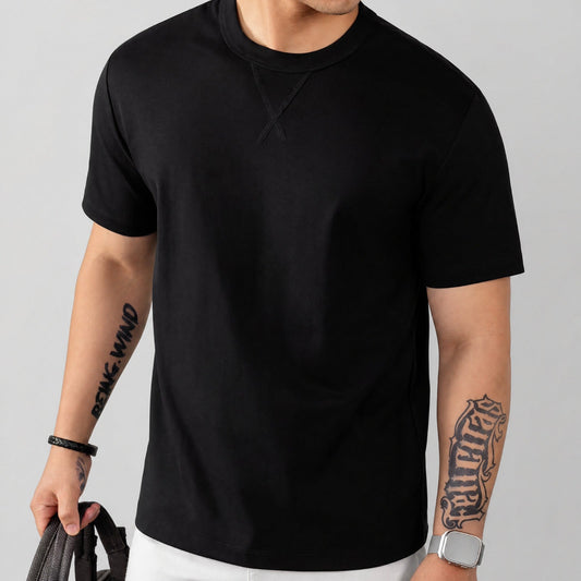 Camiseta Louis™ em Algodão Premium com Elastano e Gola Redonda Canelada