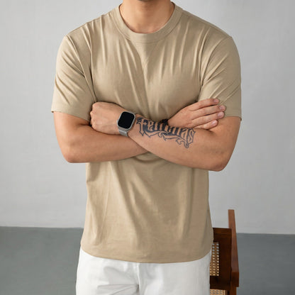 Camiseta Louis™ em Algodão Premium com Elastano e Gola Redonda Canelada