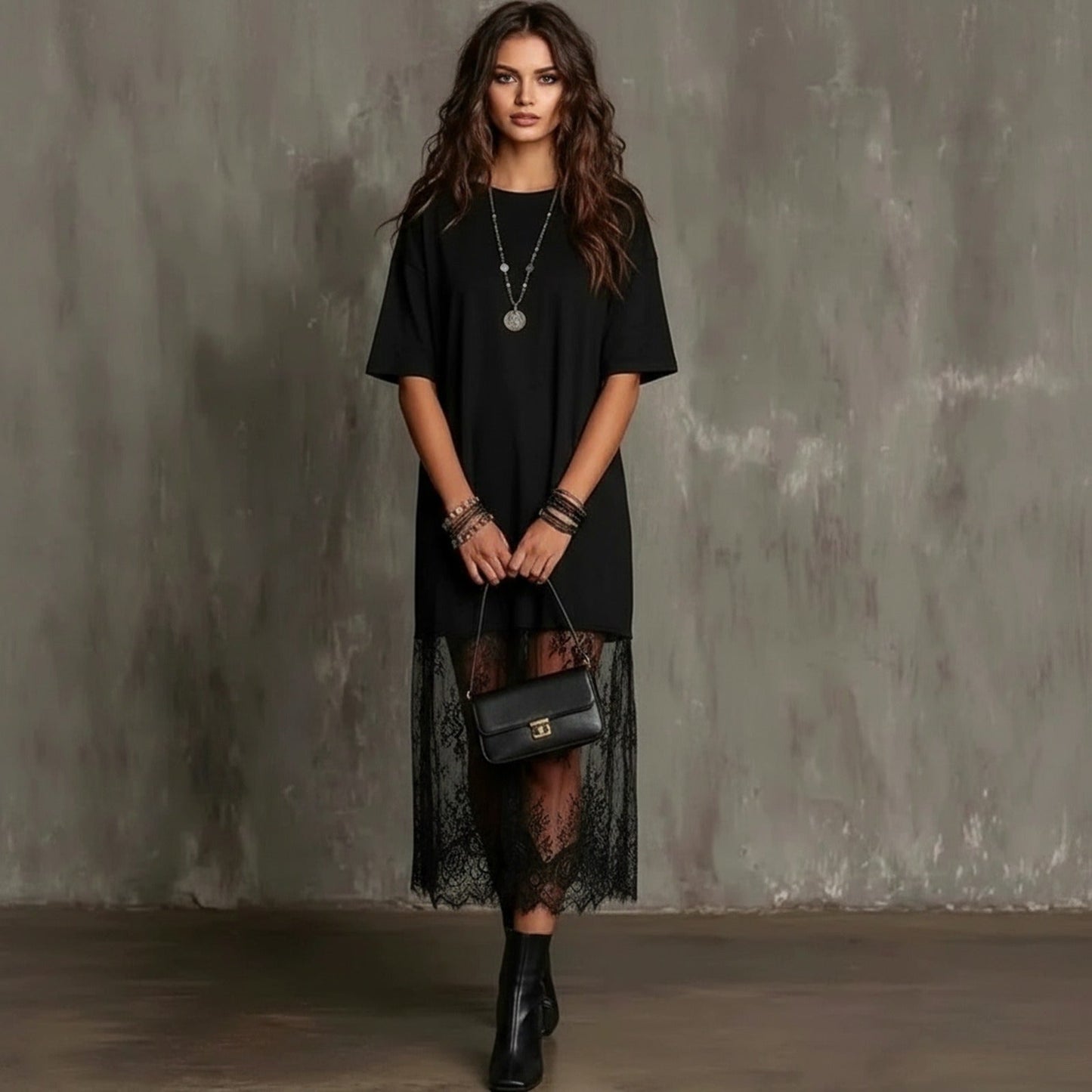 Vestido Lorient™ Maxi com Saia Rendada Transparente