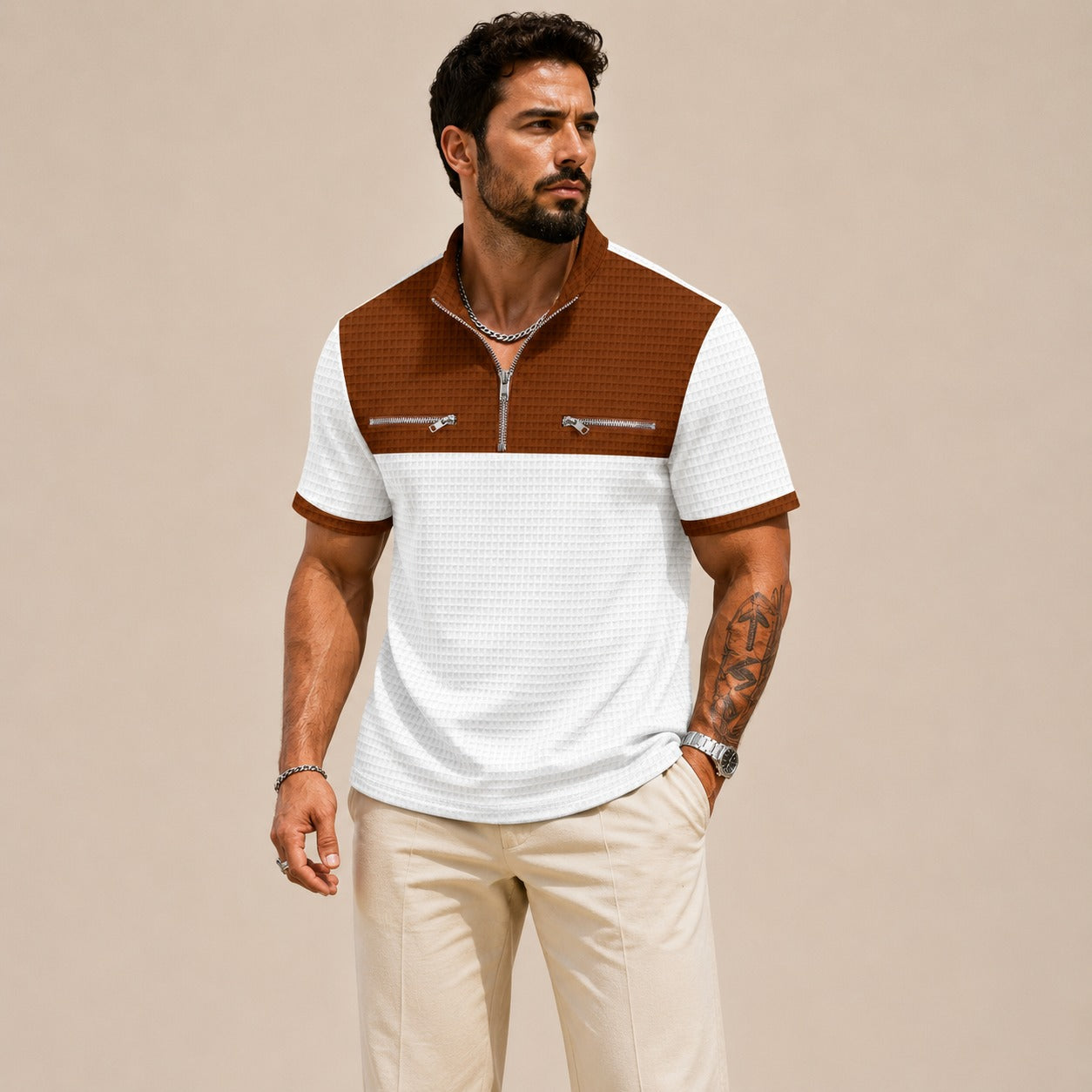 Camisa Axton™ com Gola Zíper e Estilo Moderno