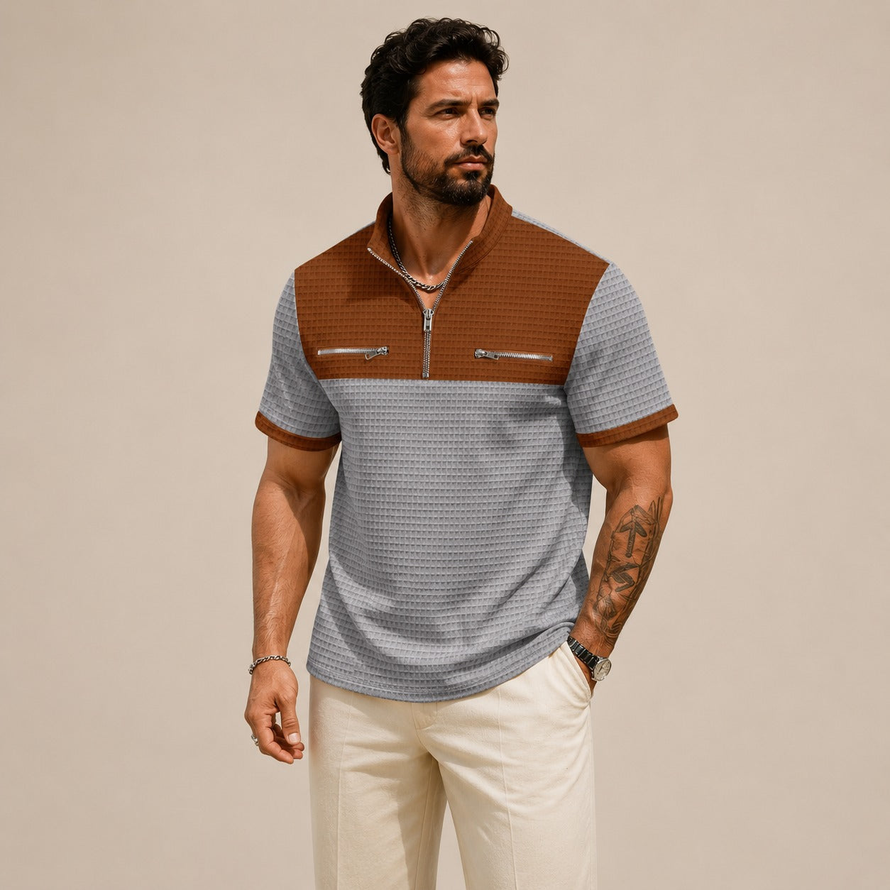 Camisa Axton™ com Gola Zíper e Estilo Moderno