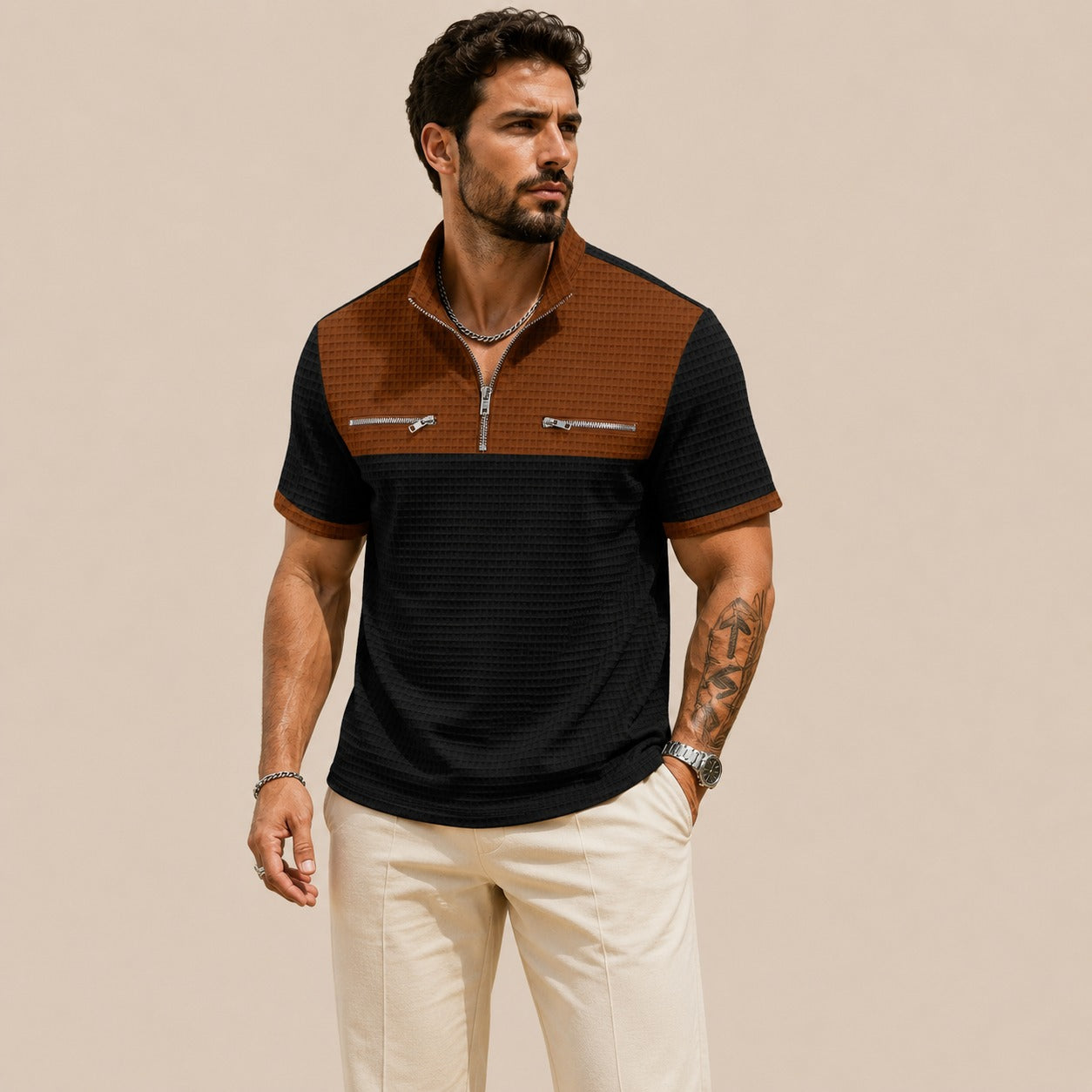 Camisa Axton™ com Gola Zíper e Estilo Moderno