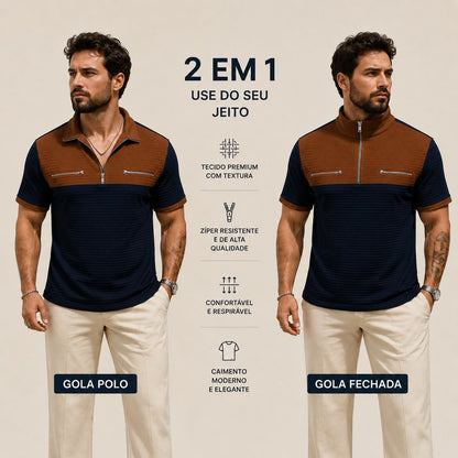 Camisa Axton™ com Gola Zíper e Estilo Moderno