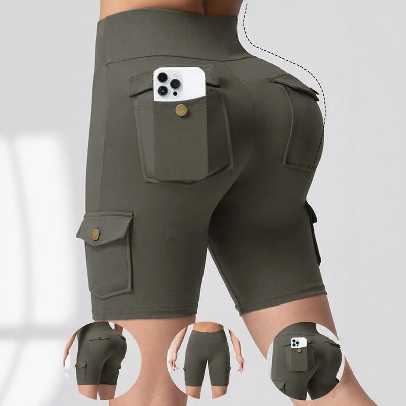 Shorts Auren Fit™ Com Design Cargo e Efeito Empina Bumbum