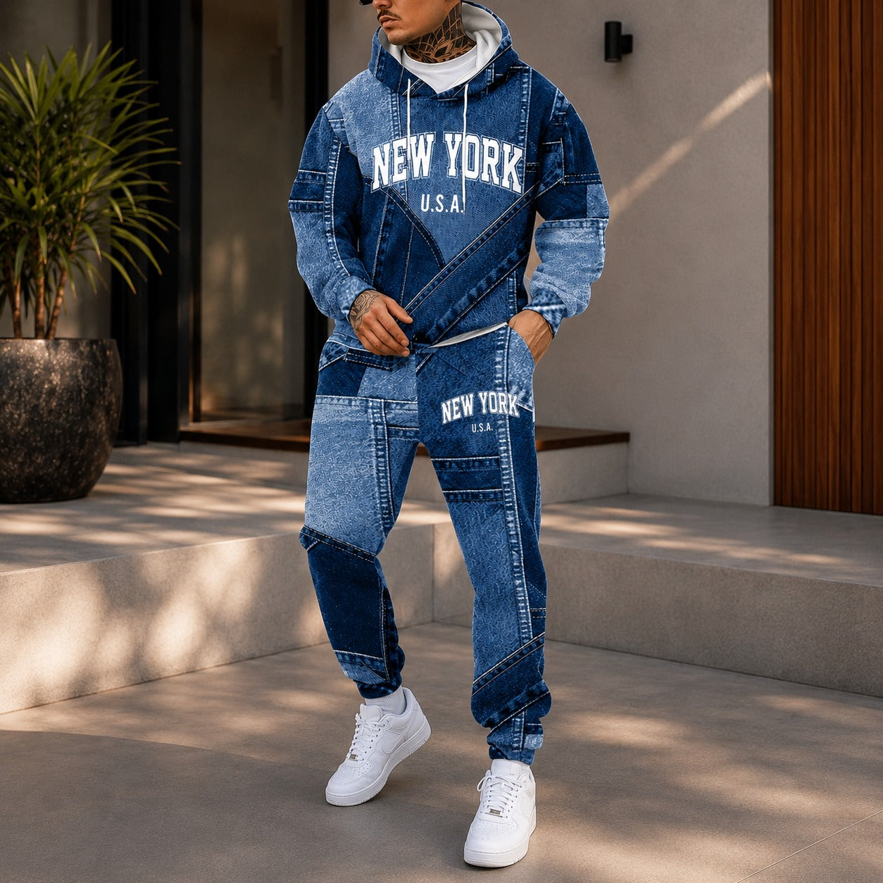 Conjunto Avelon™ em Moletom com Efeito Jeans