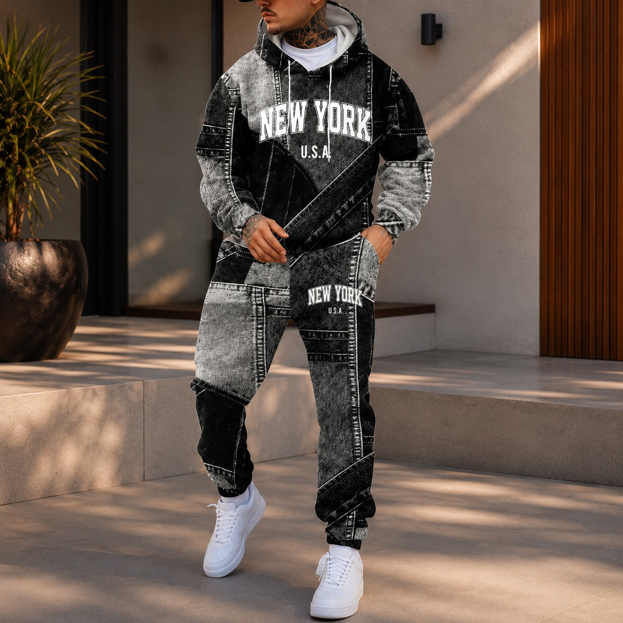 Conjunto Avelon™ em Moletom com Efeito Jeans