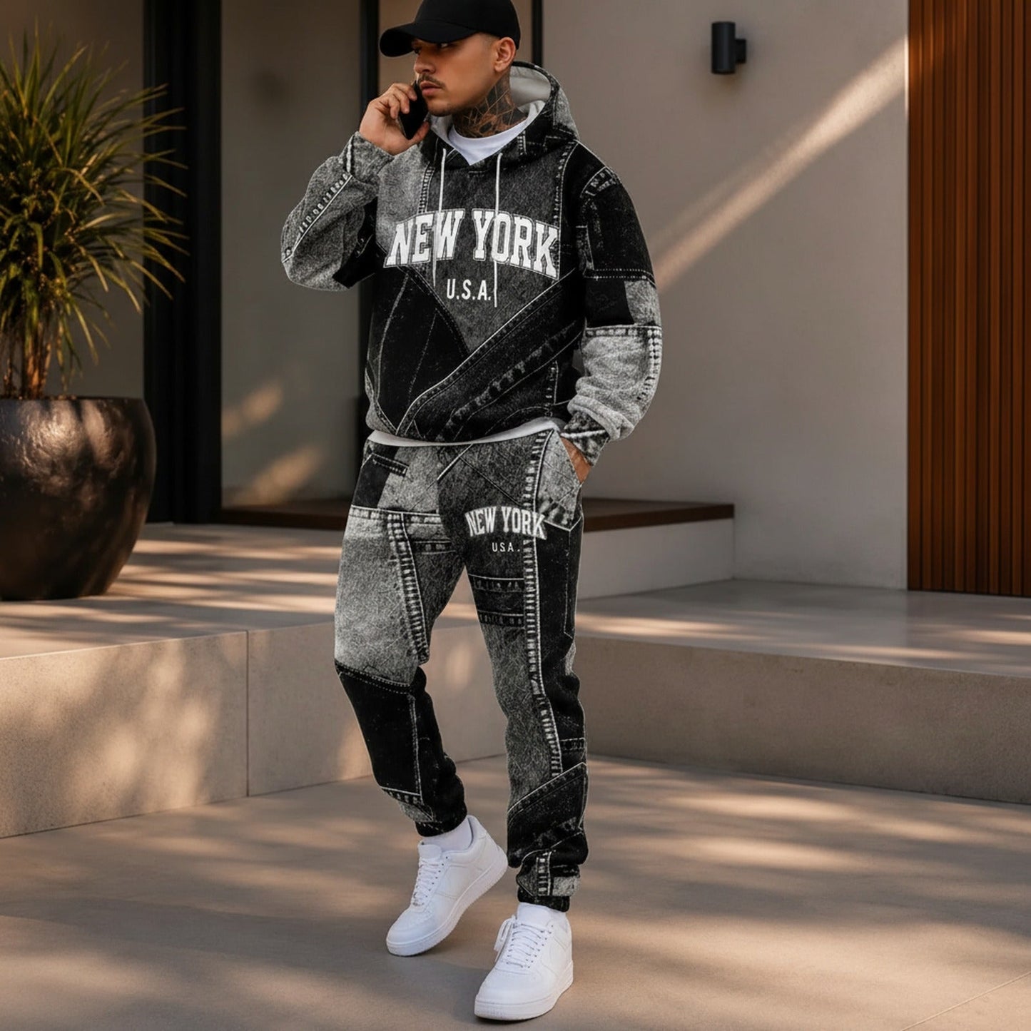 Conjunto Avelon™ em Moletom com Efeito Jeans