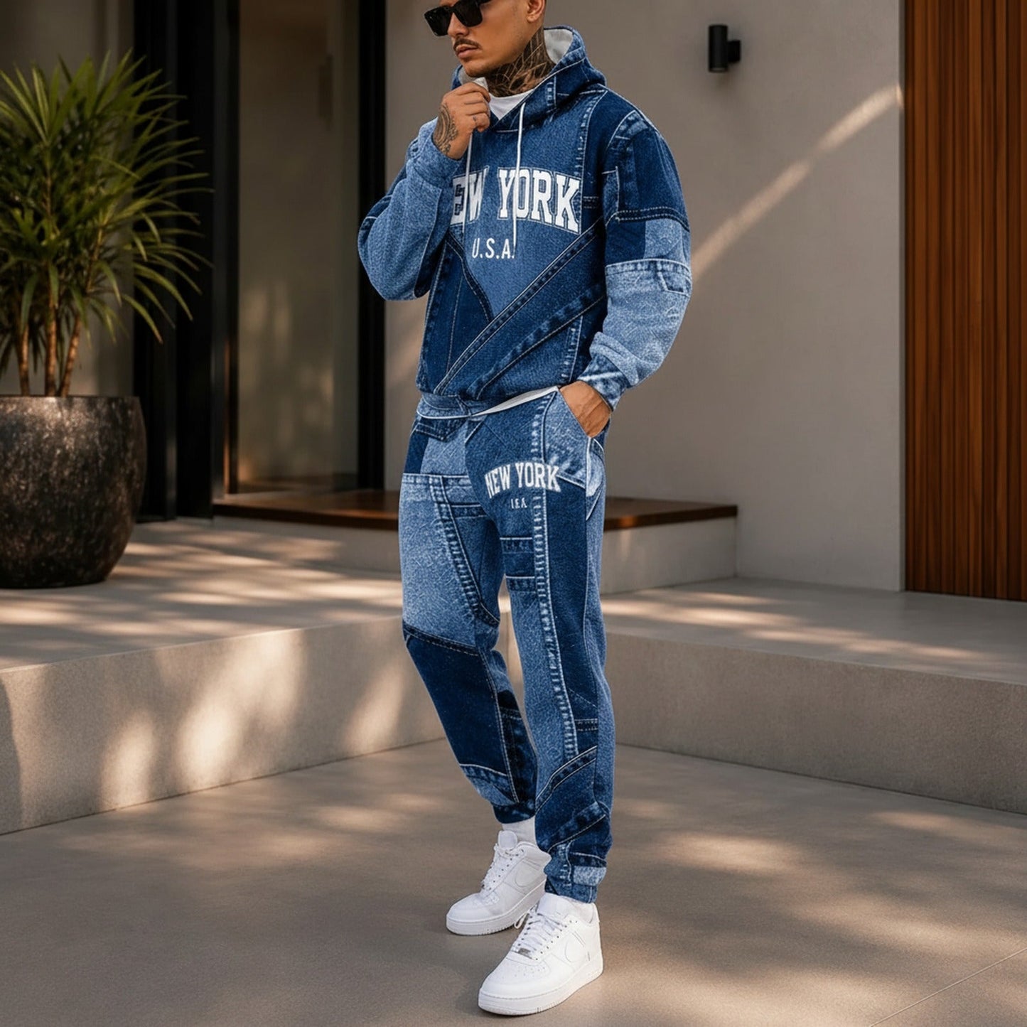 Conjunto Avelon™ em Moletom com Efeito Jeans