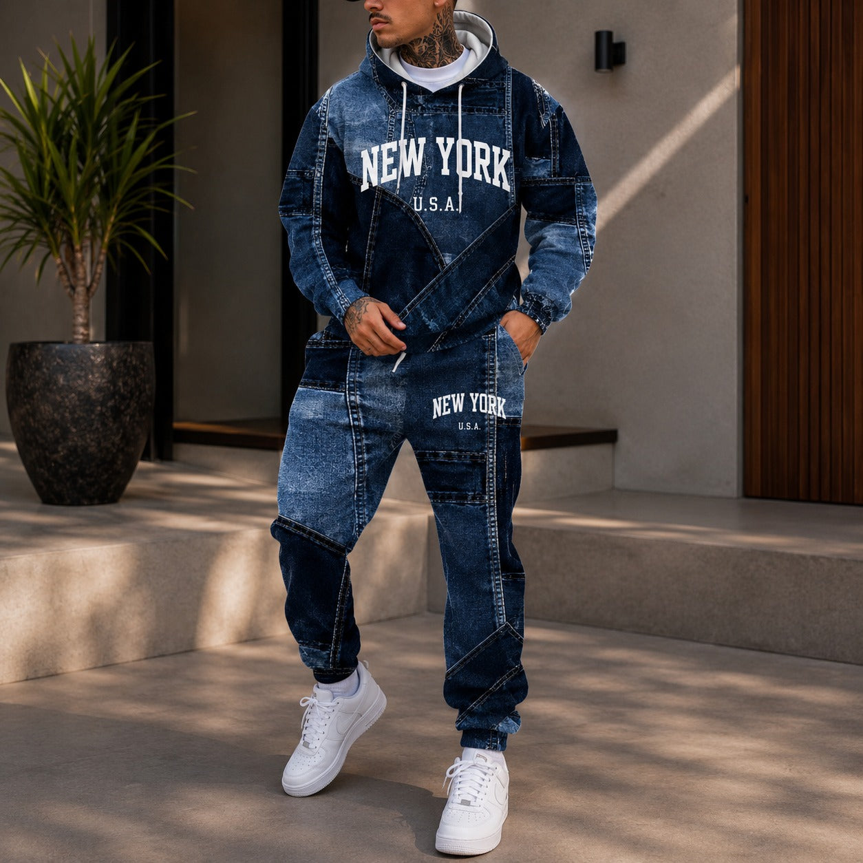 Conjunto Avelon™ em Moletom com Efeito Jeans
