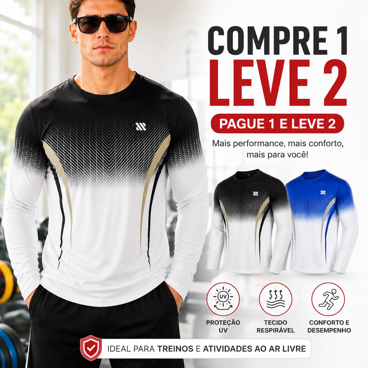 [COMPRE 1 E LEVE 2] Camiseta Valen™ Manga Longa em Tecido Esportivo com Proteção UV